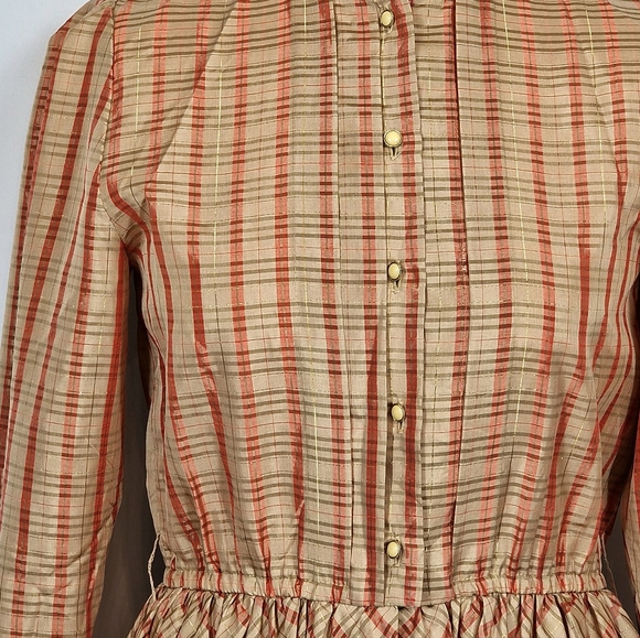 Vintage Japanese Cordier Gold Red Beige Tartan Pleated Fit And Flare Dress 10 - Picture 6 of 8